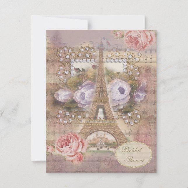 Invitación Ducha nupcial floral de la torre Eiffel elegante (Anverso)
