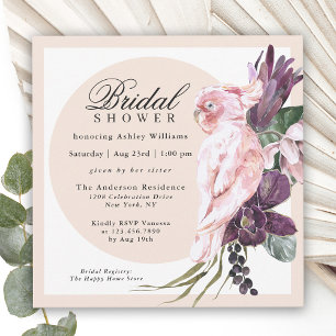 Invitación Ducha nupcial floral de loro rosa tropical Boho