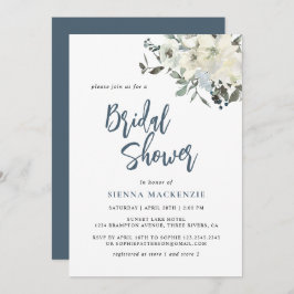Invitación Ducha nupcial floral de marfil azul de marina mode