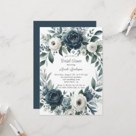 Invitación Ducha nupcial floral de marfil azul y plata de la 
