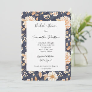 Invitación Ducha nupcial floral de nata azul marina