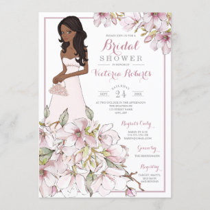 Invitación Ducha nupcial floral de novia afroamericana
