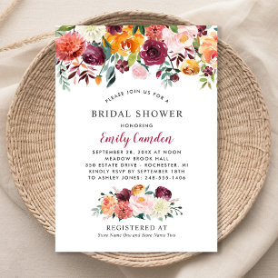 Invitación Ducha Nupcial Floral de Otoño Rústica