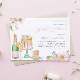 Invitación Ducha nupcial floral de pasteles de champán y gote