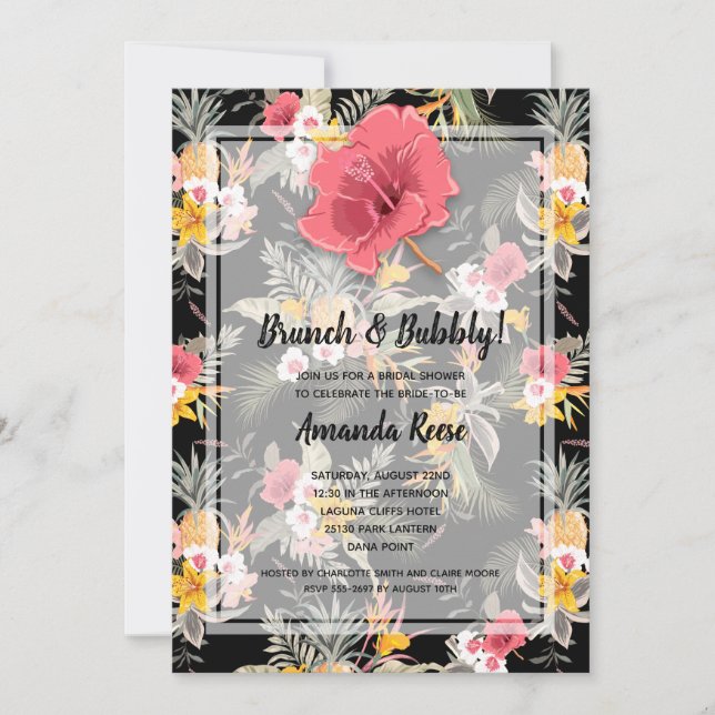 Invitación Ducha nupcial floral de piña tropical (Anverso)