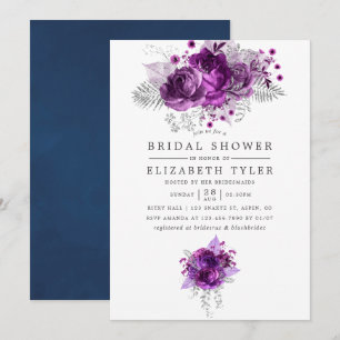 Invitación Ducha nupcial floral de plumas y acuarelas de la m