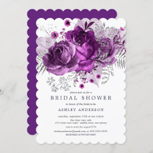 Invitación Ducha nupcial floral de plumas y plata