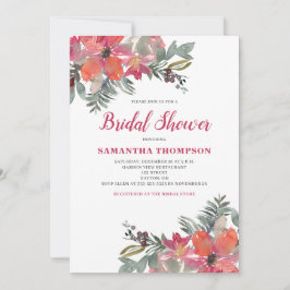 Invitación Ducha nupcial floral de Poinsettia roja