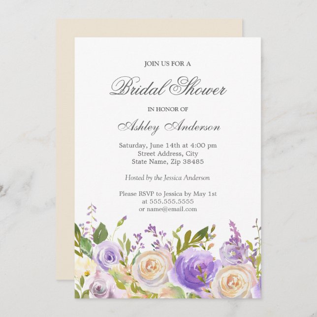 Invitación Ducha nupcial floral de rosa blanca de Champagne (Anverso / Reverso)