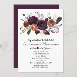 Invitación Ducha nupcial floral de roya púrpura boho
