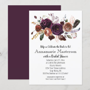 Invitación Ducha nupcial floral de roya púrpura boho