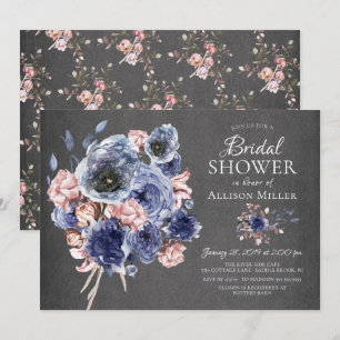 Invitación Ducha nupcial floral de Rubor de la marina de