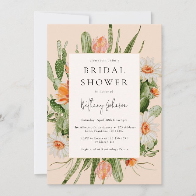 Invitación Ducha nupcial floral de Summer Cactus (Anverso)