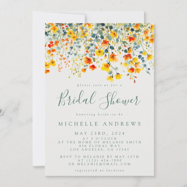 Invitación Ducha nupcial floral de verano colorida (Anverso)