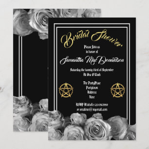 Invitación Ducha nupcial floral del negro del pentáculo de