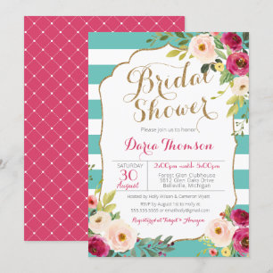 Invitación Ducha nupcial floral del rosa blanco verde azulado