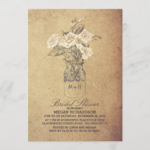Invitación Ducha nupcial floral del tarro de albañil del