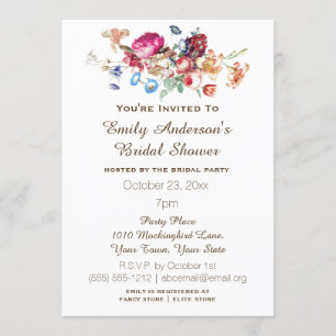 Invitación Ducha nupcial floral del vintage elegante simple
