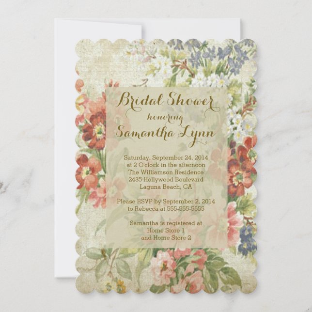 Invitación Ducha nupcial floral del vintage hermoso (Anverso)