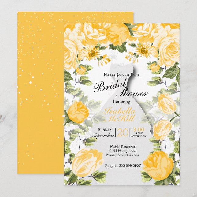 Invitación Ducha nupcial - Floral dorada botánica (Anverso / Reverso)
