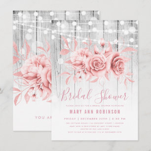 Invitación Ducha nupcial floral dorada Rosa