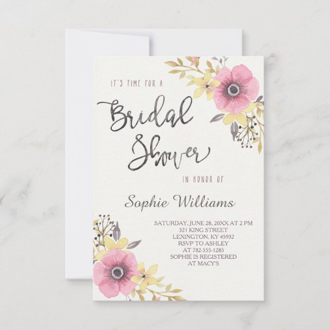 Invitación Ducha nupcial floral elegante (Anverso)