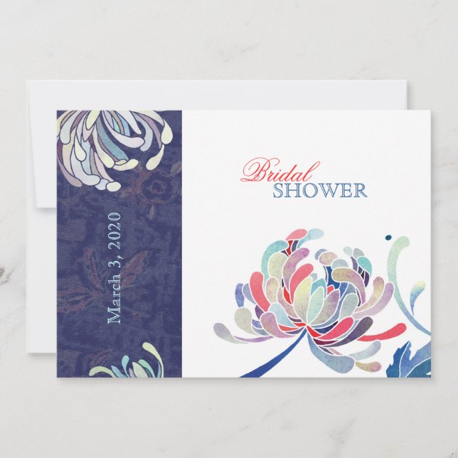 Invitación Ducha nupcial floral elegante blanca y azul de la  (Anverso)