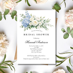 Invitación Ducha Nupcial Floral Elegante Rosa Blanca Azul Pol