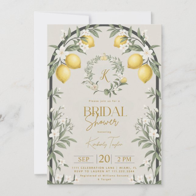 Invitación Ducha nupcial floral en el arco de los lemones ita (Anverso)