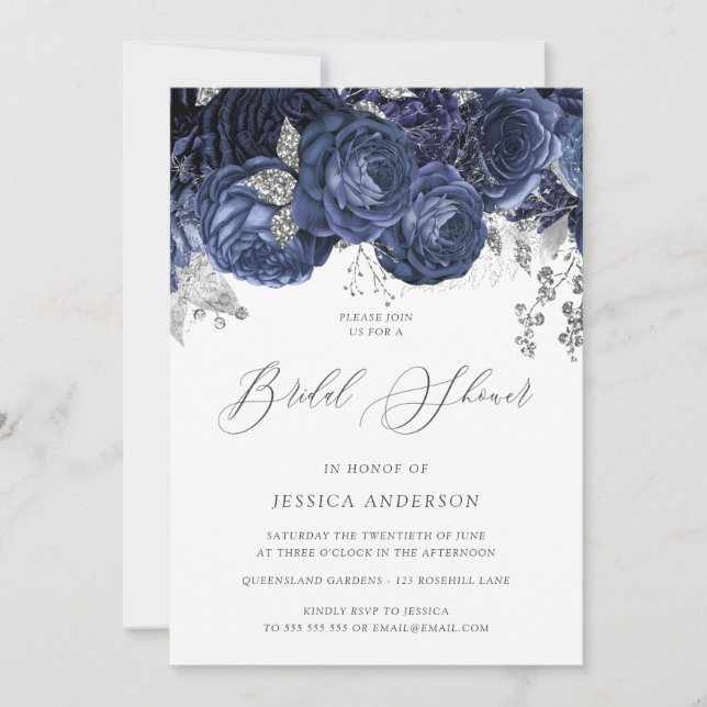 Invitación Ducha nupcial floral encantada con la marina y la  (Anverso)