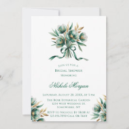 Invitación Ducha Nupcial Floral Esmeralda Verde y Dorado