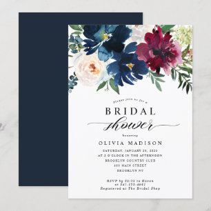 Invitación Ducha nupcial floral floral de la Marina Azul