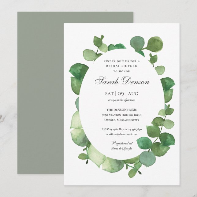 Invitación Ducha nupcial floral floral Eucalyptus Boho (Anverso / Reverso)