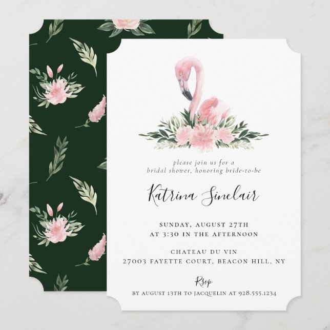 Invitación Ducha nupcial floral floral floral tropical flamen (Anverso / Reverso)