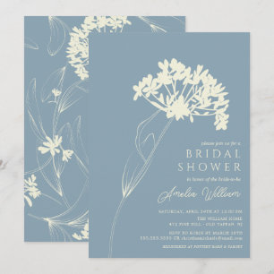 Invitación Ducha nupcial floral floral moderna azul y crema