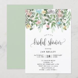 Invitación Ducha nupcial floral, flores acuáticas de cabaña