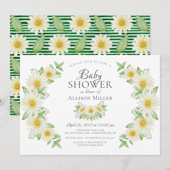 Invitación Ducha nupcial floral fresca de margarita (Anverso / Reverso)