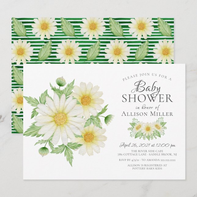 Invitación Ducha nupcial floral fresca de margarita (Anverso / Reverso)
