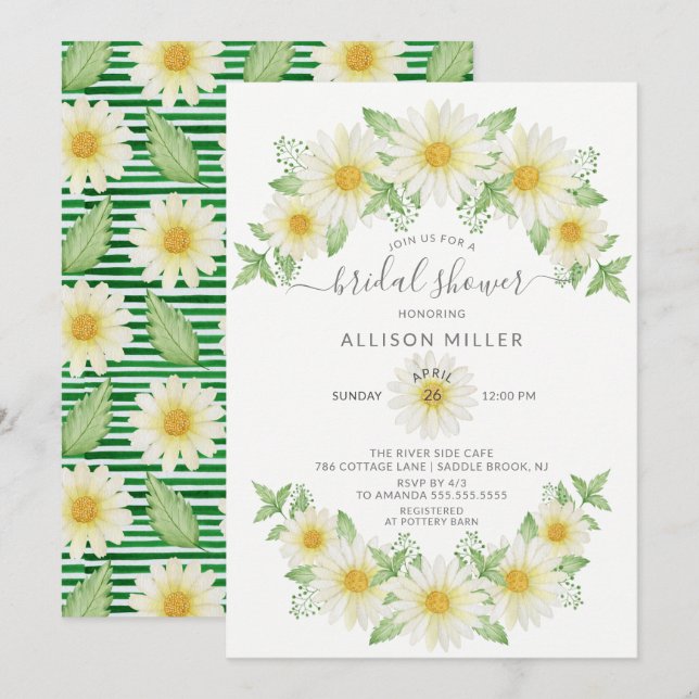 Invitación Ducha nupcial floral fresca de margarita (Anverso / Reverso)