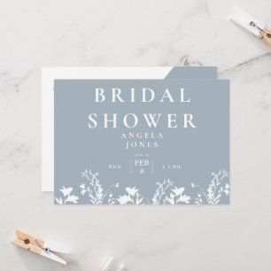 Invitación Ducha Nupcial Floral Geométrica Polvo Azul Blanco