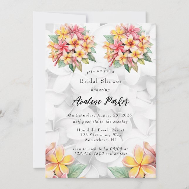 Invitación Ducha nupcial floral hawaiana de Frangipani (Anverso)