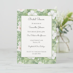 Invitación Ducha Nupcial Floral Hibisco Hojas Tropicales