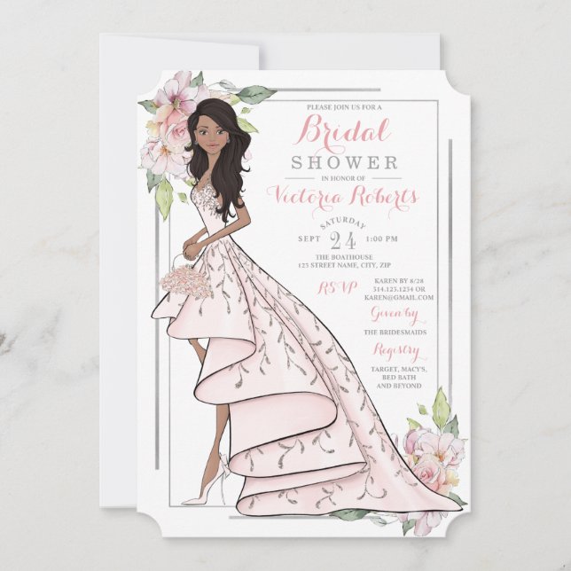Invitación Ducha nupcial floral ilustrada de novia (Anverso)