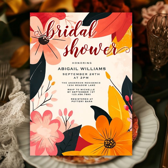 Invitación Ducha nupcial floral inspirada en el atardecer ita (Italian Sunset Inspired Floral Bridal Shower Invitation)