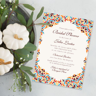 Invitación Ducha Nupcial Floral Mandala Caprichosa Naranja Ve