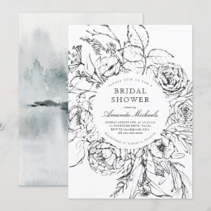 Invitación Ducha nupcial floral Minimalista blanca de inviern