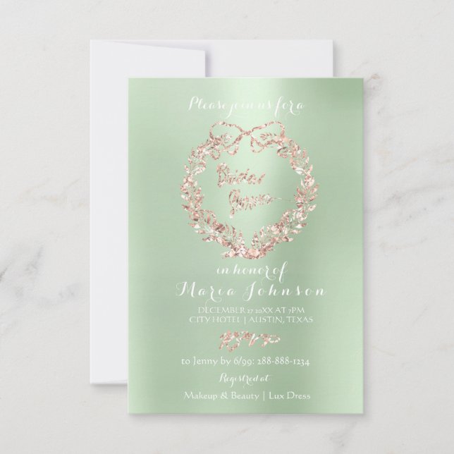 Invitación Ducha nupcial Floral Mint Rosa Rosa Oro Rosa Rosa  (Anverso)