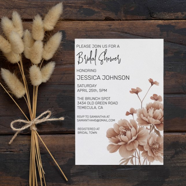 Invitación Ducha nupcial Floral Mocha Mousse (Subido por el creador)