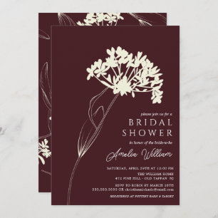 Invitación Ducha nupcial floral moderna de plumas y crema