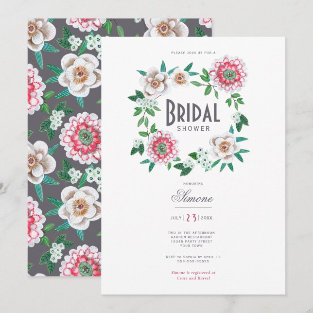 Invitación Ducha nupcial floral moderna mínima (Anverso / Reverso)